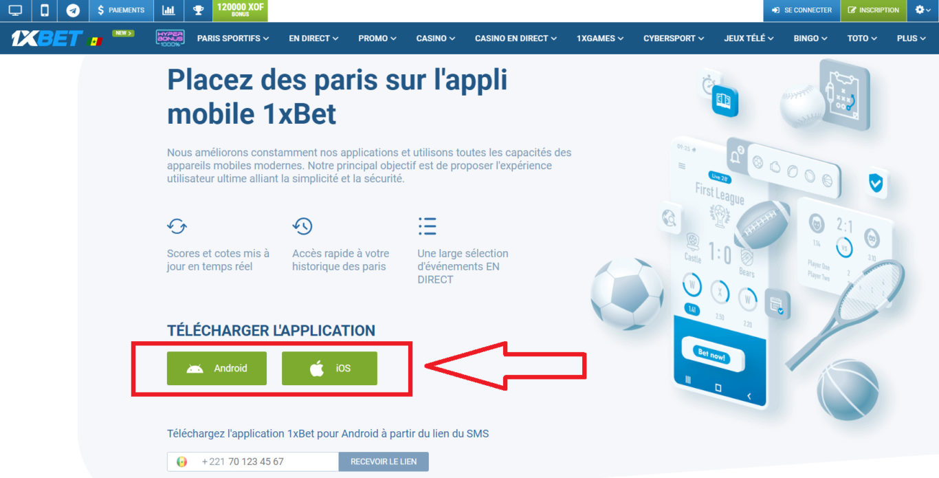 1xBet mobile inscription